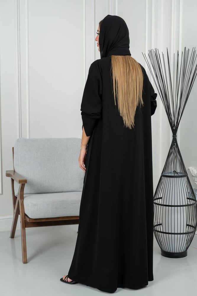 Royal crepe abaya with velvet rose sleeves