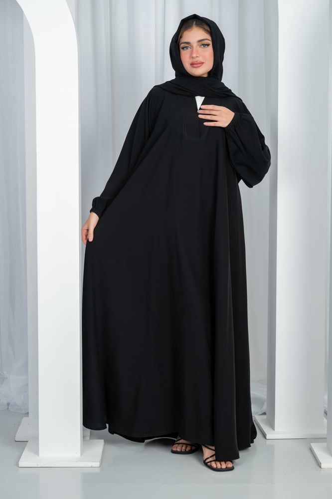 عباية كلوش ملكي كوري درجة أولى مسكرة من الأمام بأكمام زم مطاط