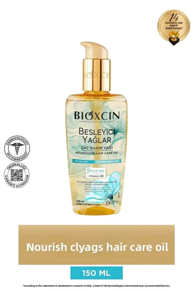 Bioxcin زيت العناية بالشعر 150 مل - خالي من الكبريتات، مضاد لتساقط الشعر للشعر الجاف والتالف