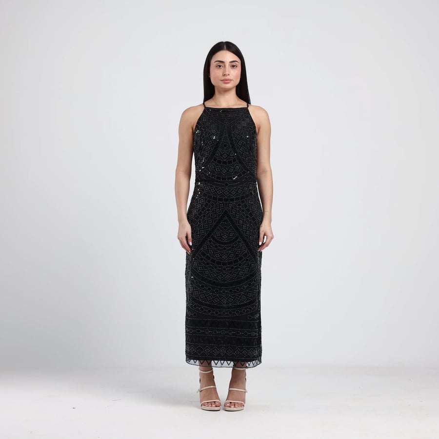Sleeveless Beaded Tulle Evening Dress