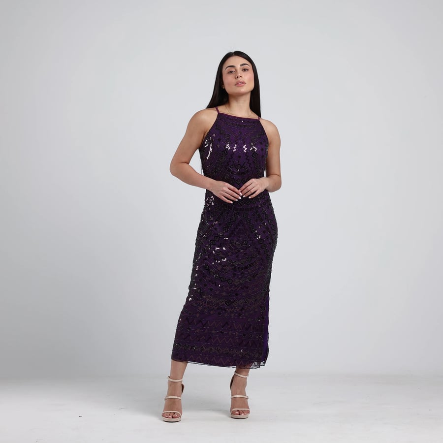 Sleeveless Beaded Tulle Evening Dress