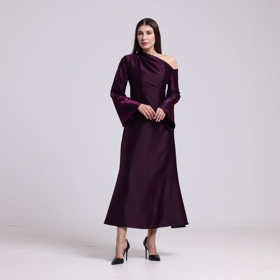 One-Shoulder Satin Silk Crepe Dress