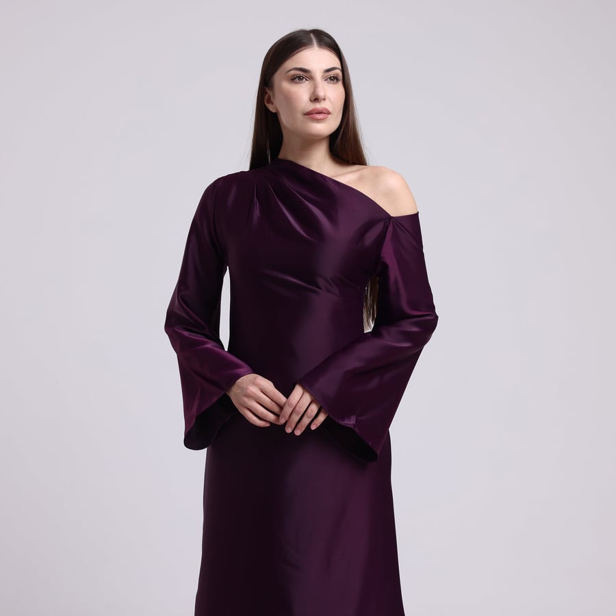 One-Shoulder Satin Silk Crepe Dress
