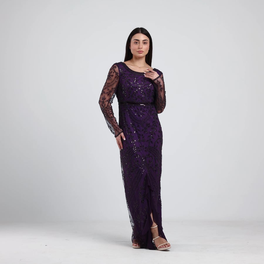 فستان سهره خرز بأكمام طويلة