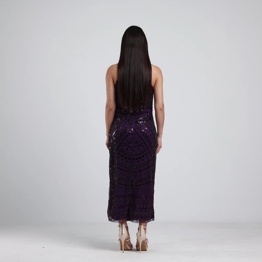 Sleeveless Beaded Tulle Evening Dress