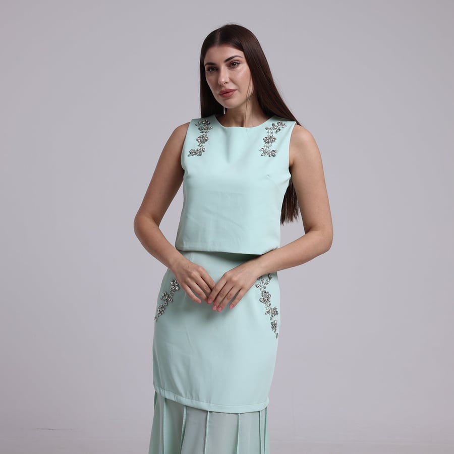 طقم كريب قطعتين مزين بشك