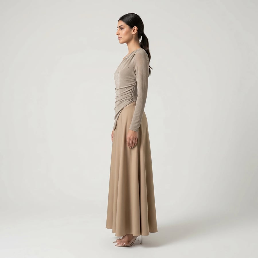 One-Shoulder Stretch Crepe and Satin Evening Dress