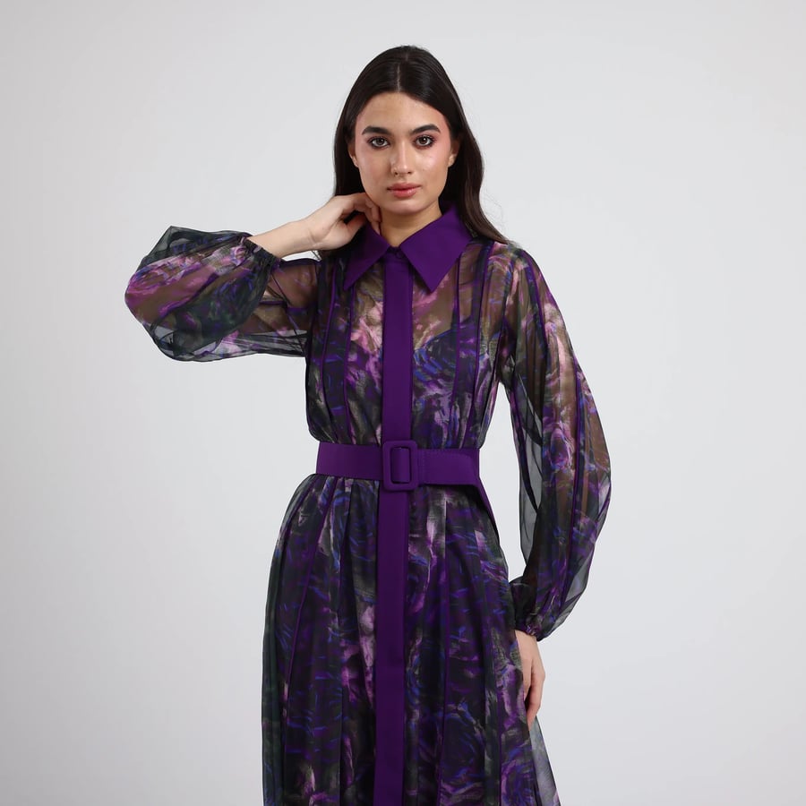 Floral Organza Dress with Removable Belt