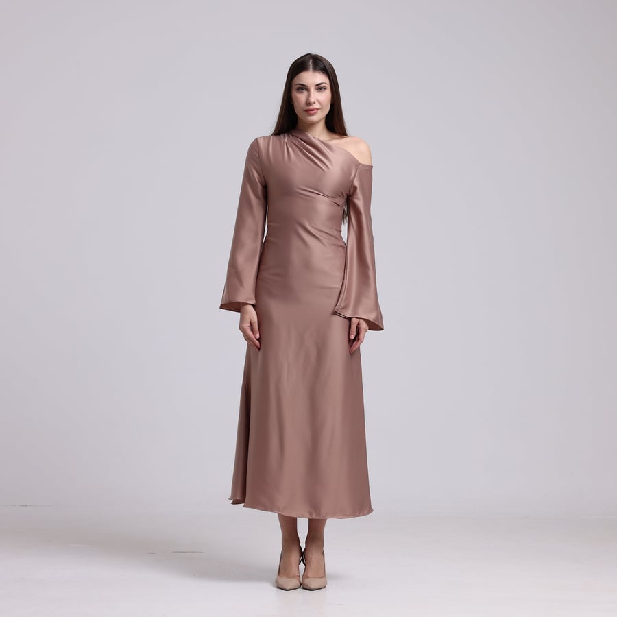 One-Shoulder Satin Silk Crepe Dress