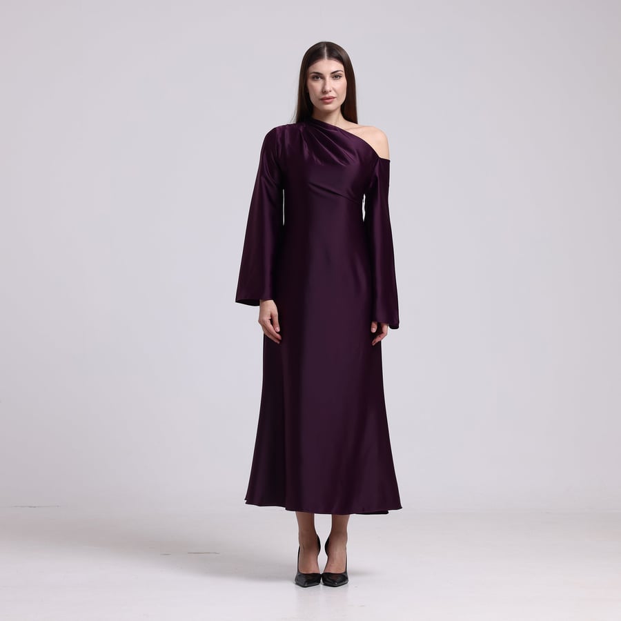 One-Shoulder Satin Silk Crepe Dress