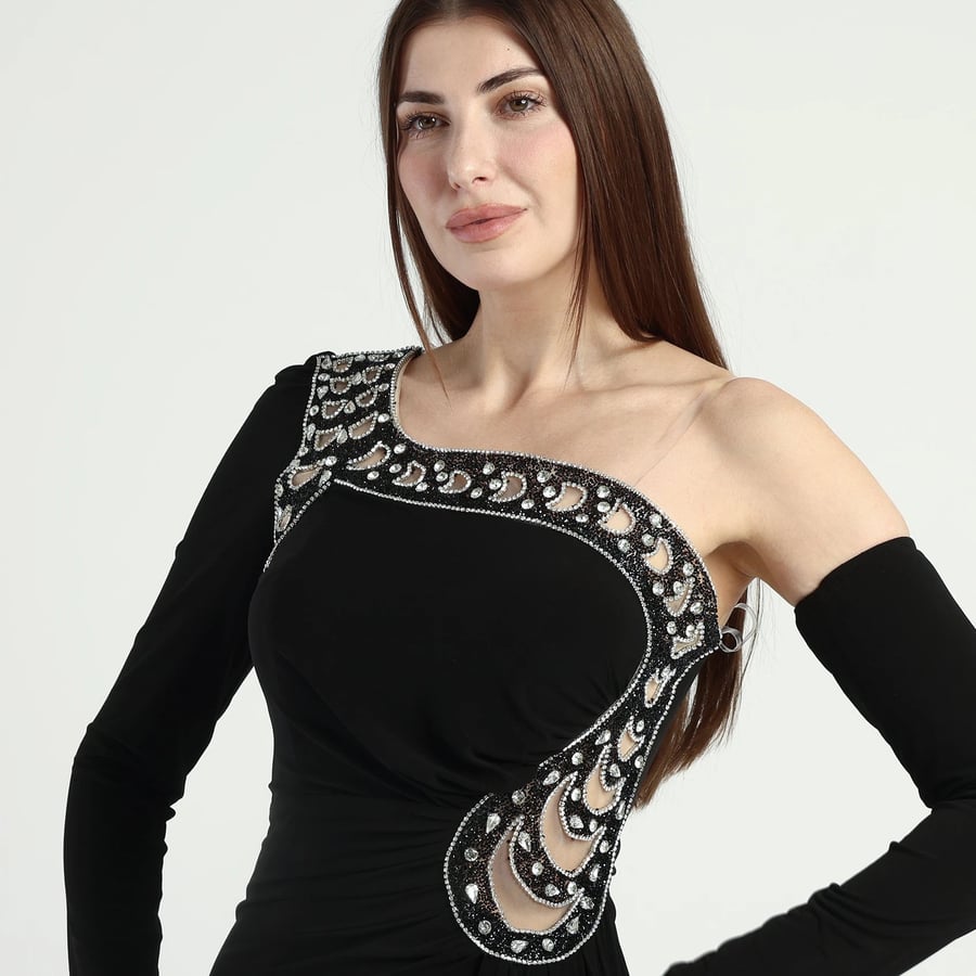 Black One-Sleeve Evening Dress
