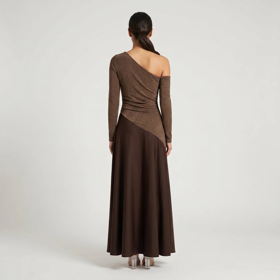 One-Shoulder Stretch Crepe and Satin Evening Dress