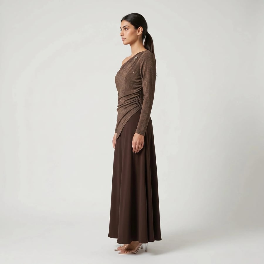 One-Shoulder Stretch Crepe and Satin Evening Dress