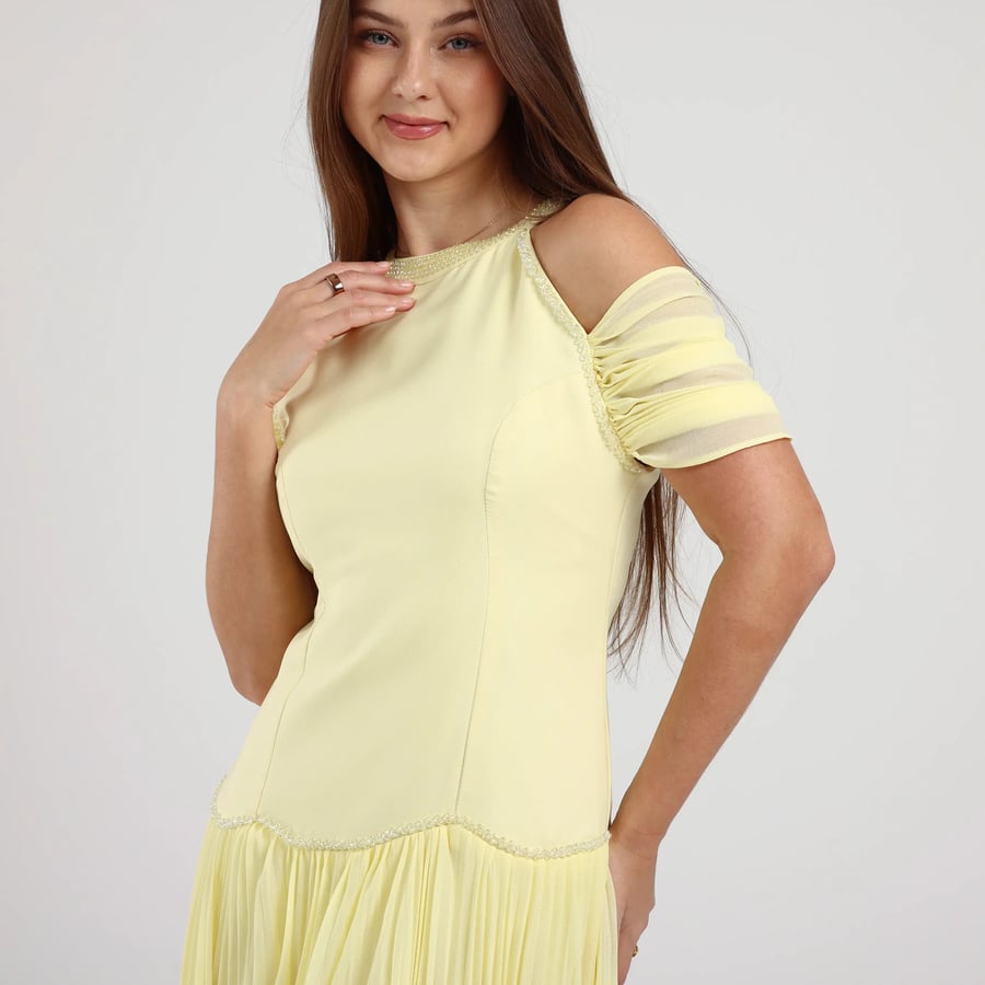 Off-Shoulder Crepe and Pleated Chiffon Evening Dress