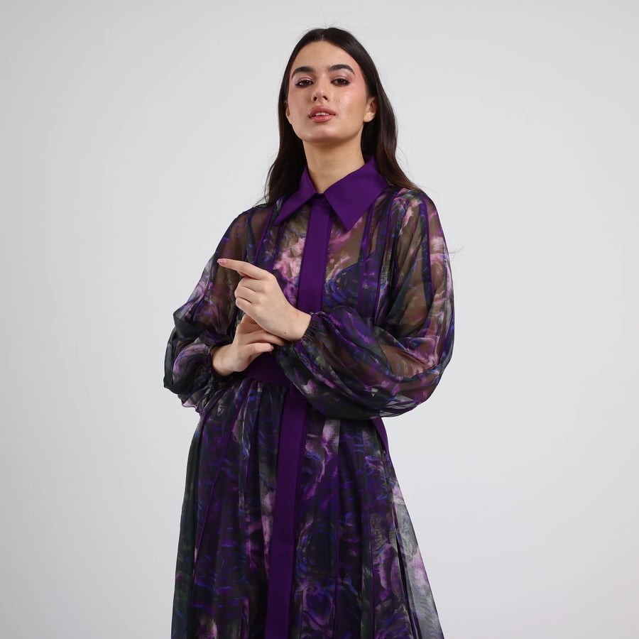 Floral Organza Dress with Removable Belt