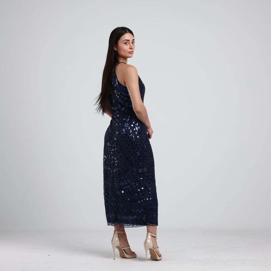 Sleeveless Beaded Tulle Evening Dress