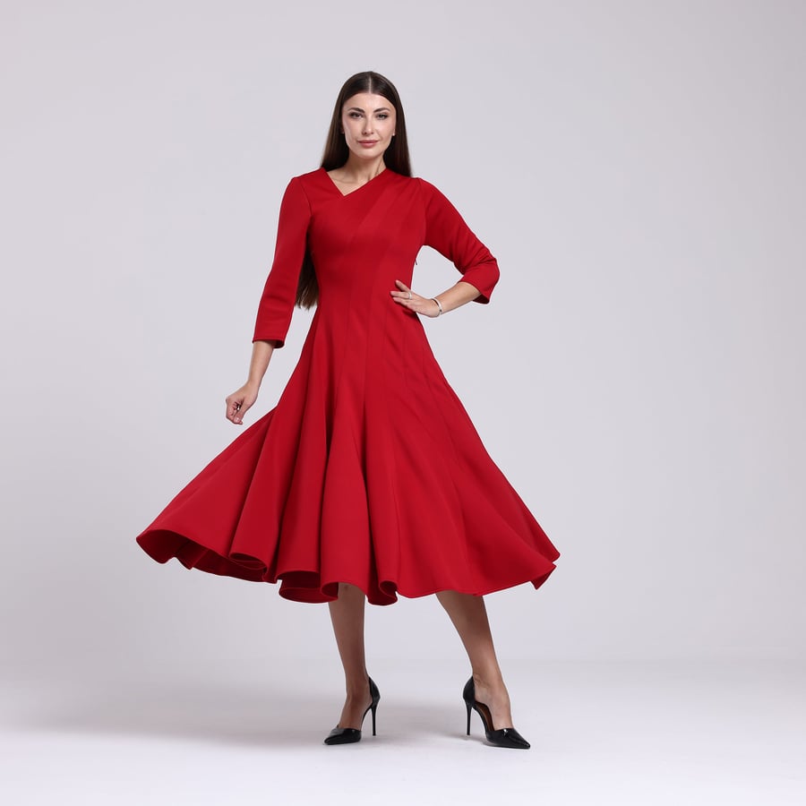 Long Ribbed V-Neck Dress