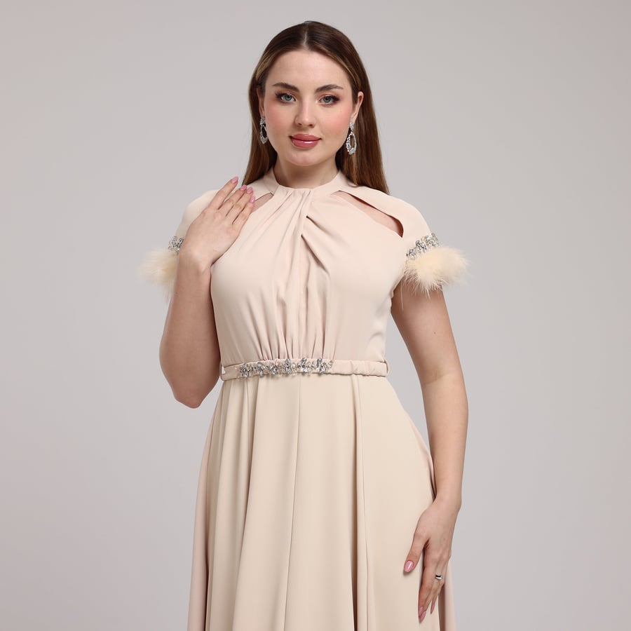 Embellished Feather-Sleeve Dress