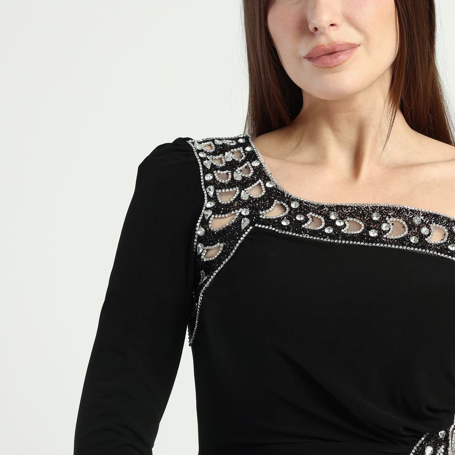 Black One-Sleeve Evening Dress