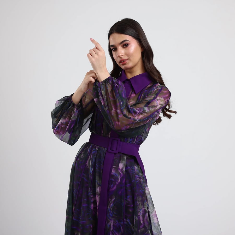 Floral Organza Dress with Removable Belt