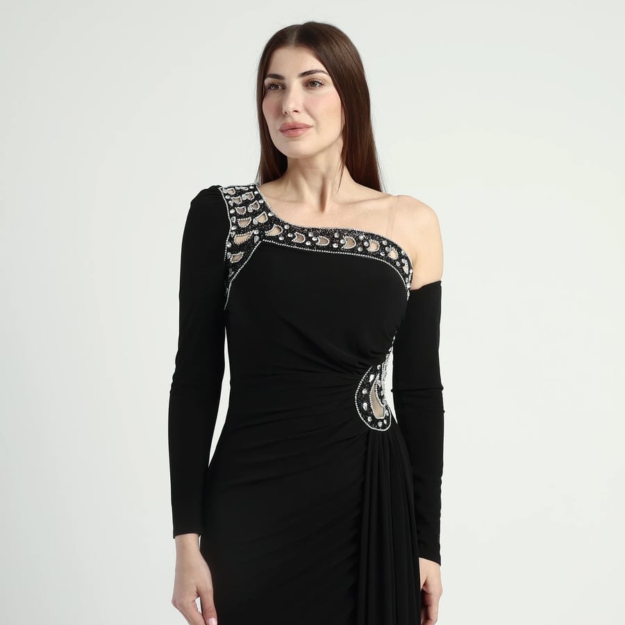 Black One-Sleeve Evening Dress