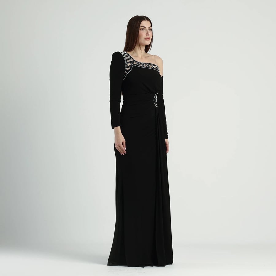Black One-Sleeve Evening Dress