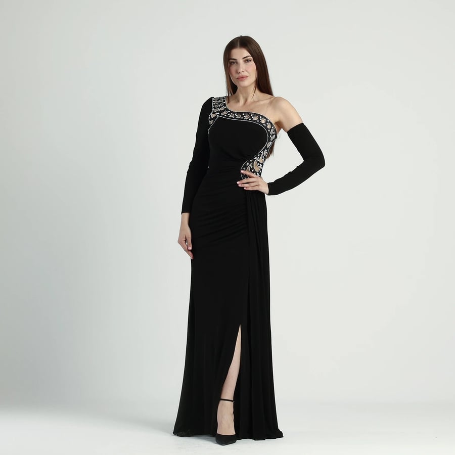 Black One-Sleeve Evening Dress