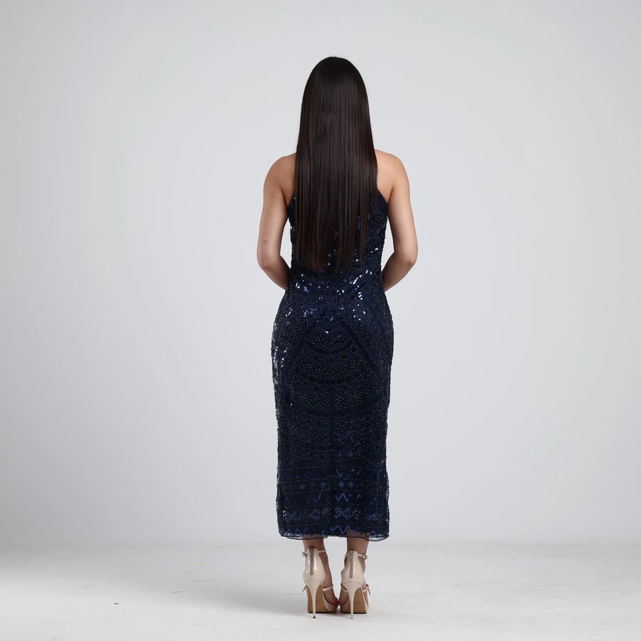Sleeveless Beaded Tulle Evening Dress