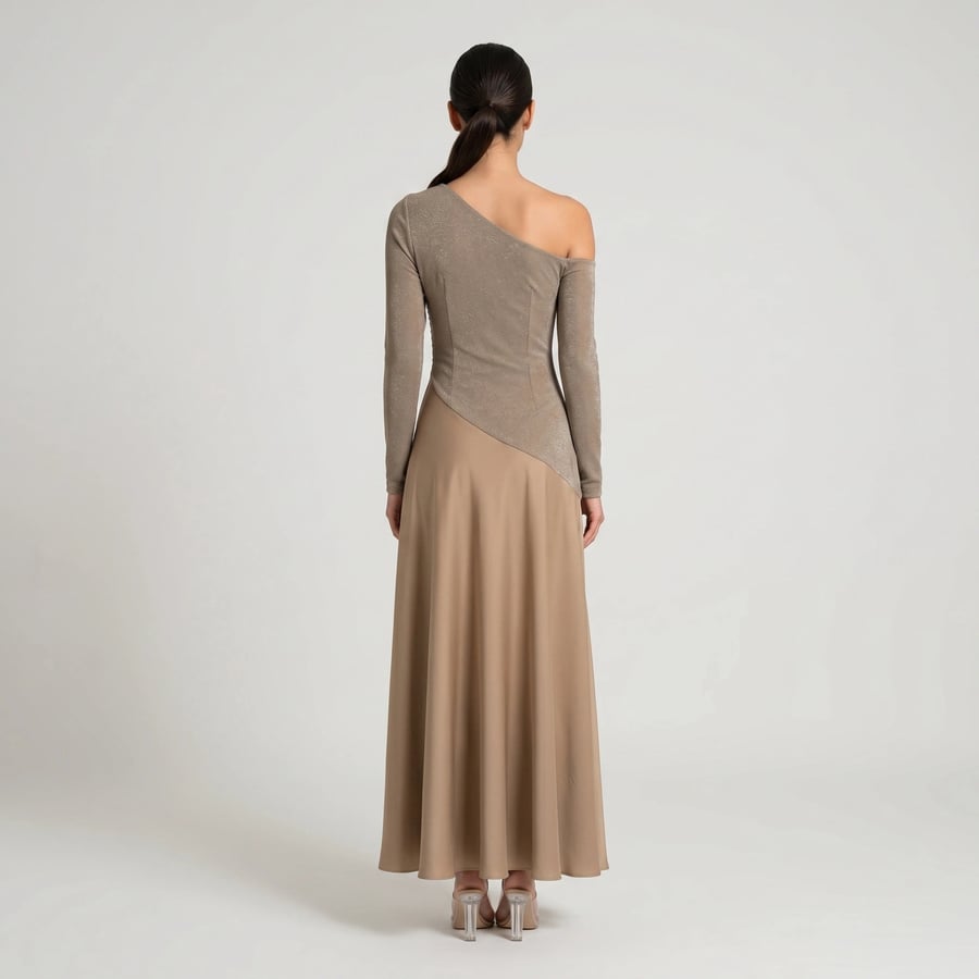 One-Shoulder Stretch Crepe and Satin Evening Dress