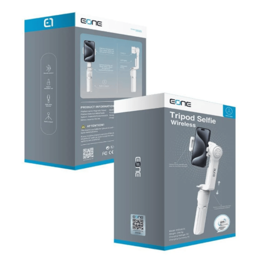 E-One - wireless selfie stick and phone holder with anti-shake - white