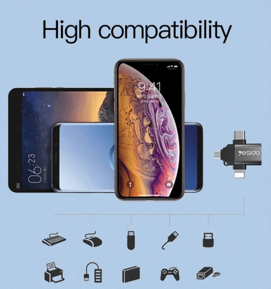وصلة  محول OTG GS-15 لايتيننق , ميكرو , USB-Cالي USB2.0 ناقل بيانات سريع أسود/رمادي