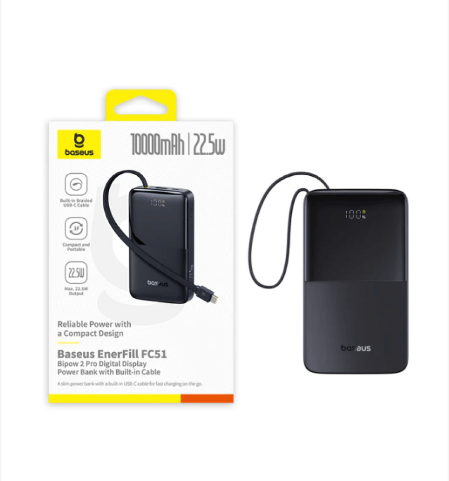 بنك الطاقة بيسوس EnerFill FC51 Bipow2 Pro بسعة ‎10000mAh‎ مع قدرة شحن ‎22.5W