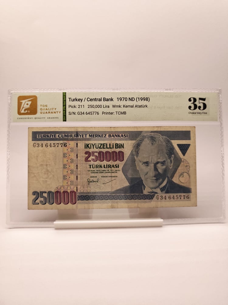 250,000 ليرة تركية 1970 - أتاتورك - Pick 211 - graded 35 Choice Very Fine
