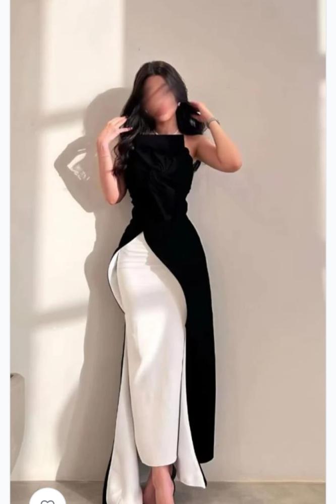 فستان ناعم اسود مع ابيض