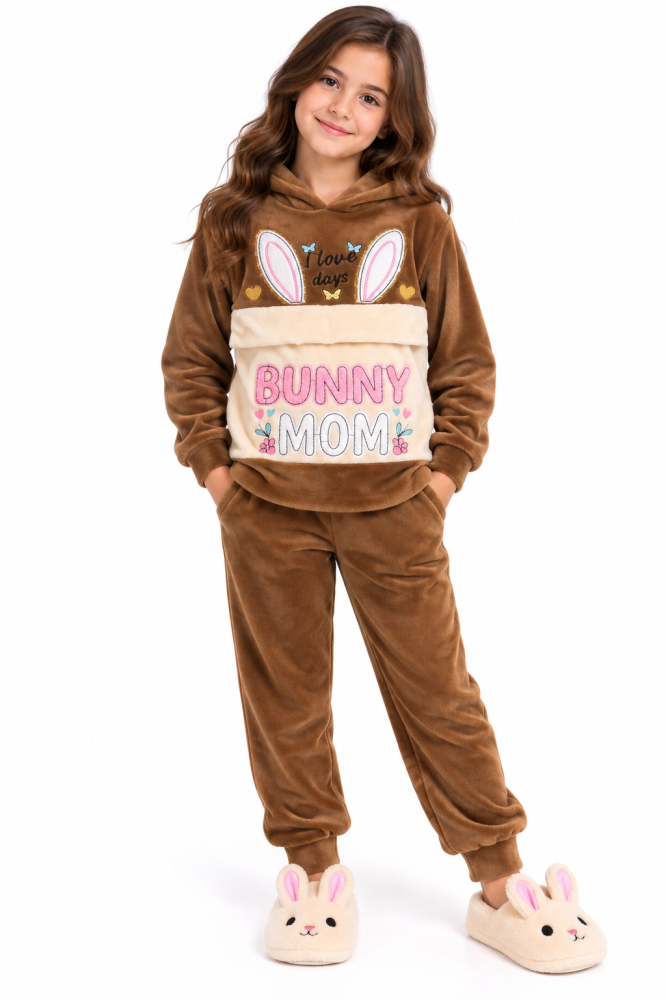 طقم بناتي مخمل ناعم بجودة عالية – BUNNY MOM – عدة ألوان