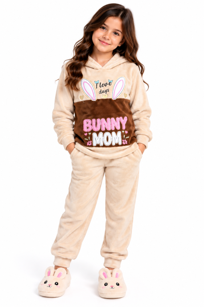 طقم بناتي مخمل ناعم بجودة عالية – BUNNY MOM – عدة ألوان