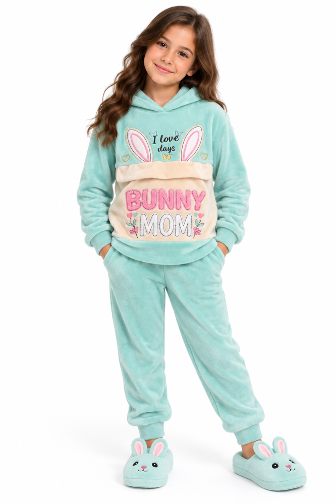 طقم بناتي مخمل ناعم بجودة عالية – BUNNY MOM – عدة ألوان