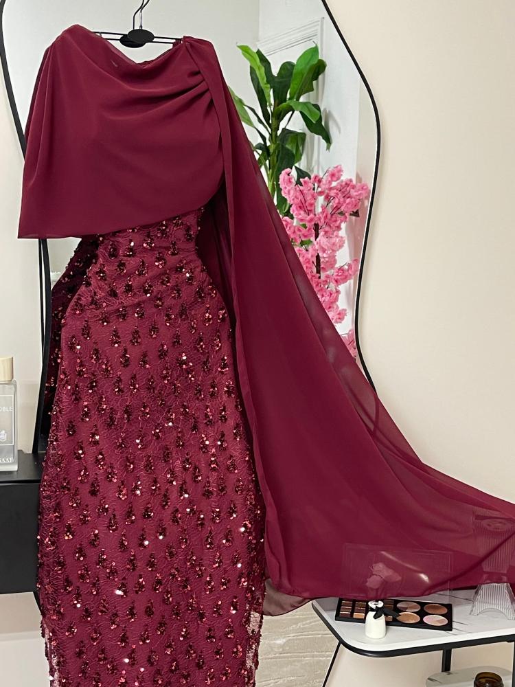 فستان سهره عنابي فخم