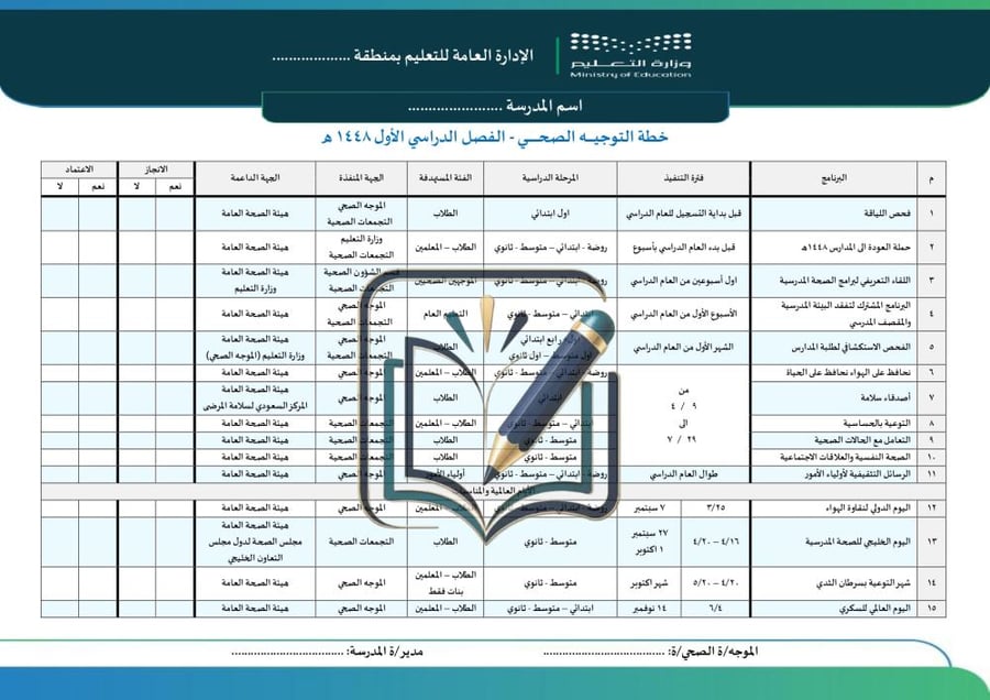 خطة التوجية الصحي - جميع المراحل