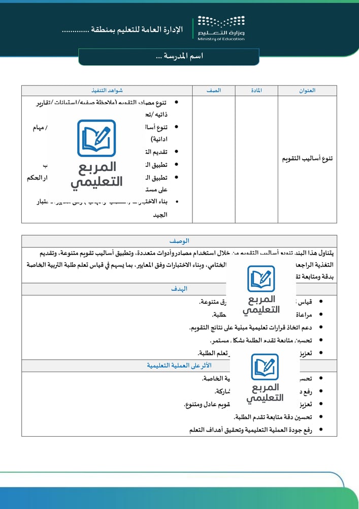 البند 11 : تنويع أساليب التقويم (تربية خاصة)