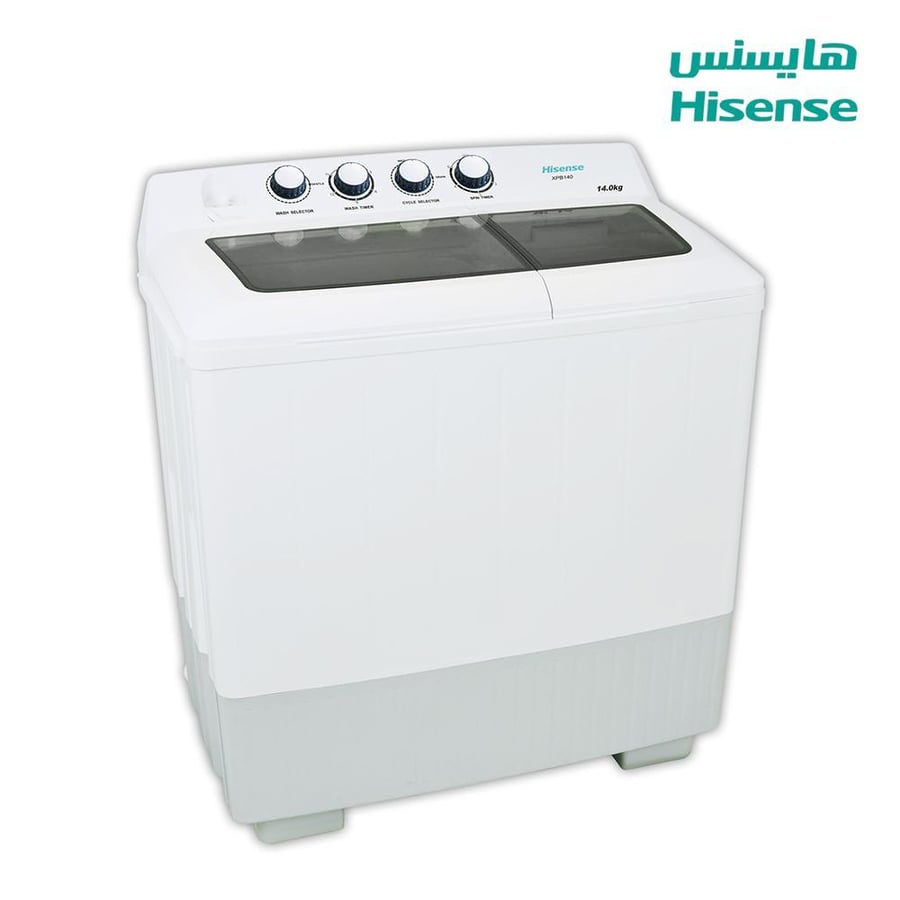 غسالة حوضين هايسنس 14 كيلو ابيض