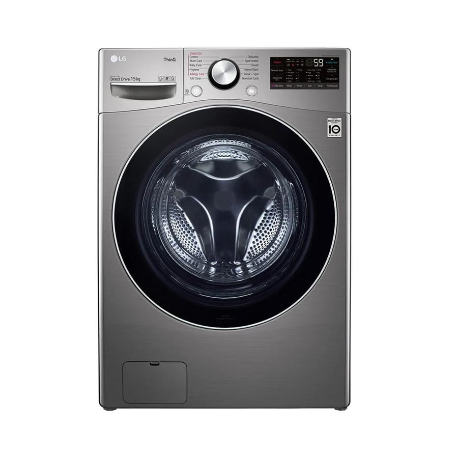 غسالة LG، فتحة أمامية، أوتوماتيك، تنشيف 75%، فضي ستيل، 15 كجم - موديل WF1510XMT