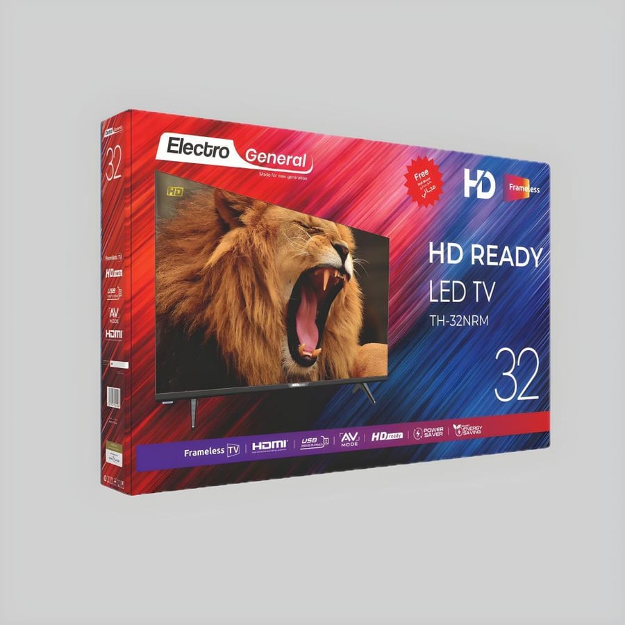 شاشة إلكترو جنرال LED مقاس 32 بوصة بدقة HD 2K مع حامل مجاني للتثبيت على الطاولة أو الحائط - موفرة للطاقة ومزودة بمنفذي HDMI وUSB