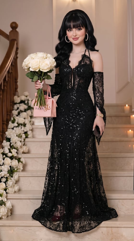 فستان سهرة أسود فاخر
