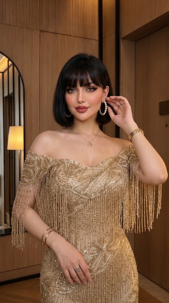 فستان سهرة فاخر باللون الذهبي اللامع