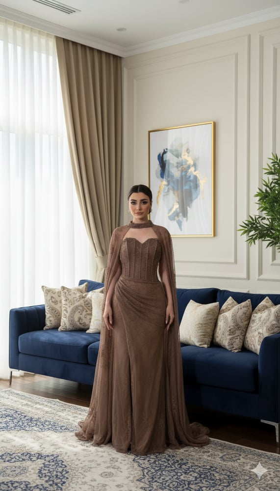 فستان سهرة دانتيل فرنسي فاخر