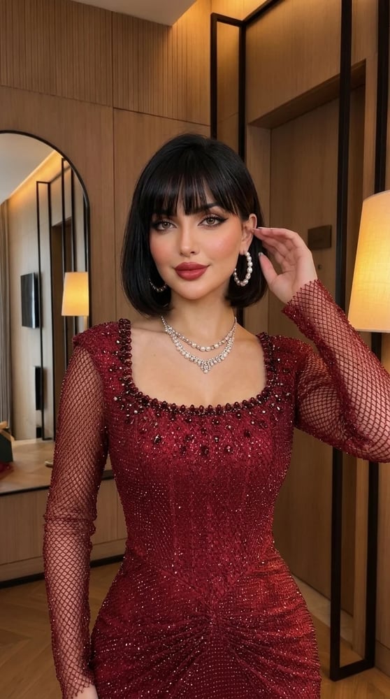 فستان سهرة فاخر باللون الأحمر الخمري