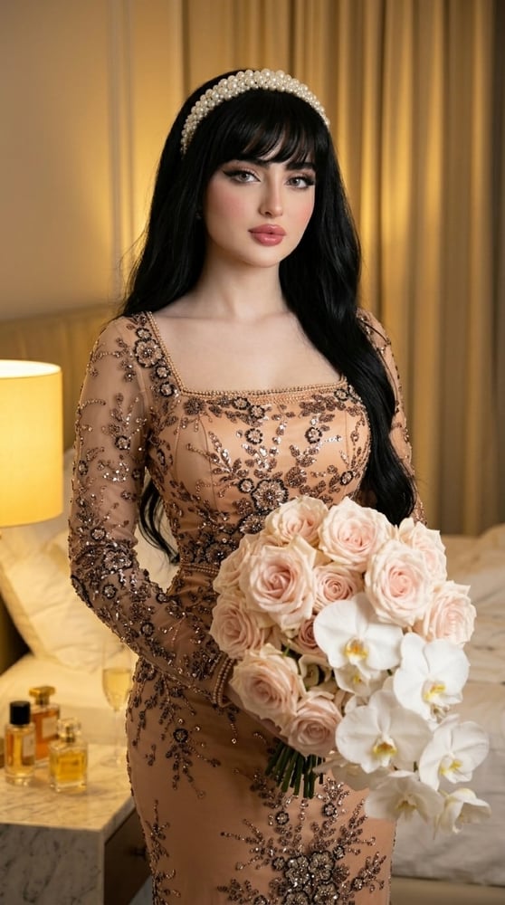 فستان سهرة أنيق بلون لحمي (نيود