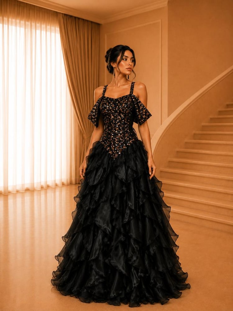 فستان سهرة أسود فاخر