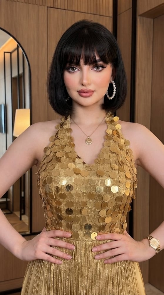 فستان سهرة فاخر باللون الذهبي العسلي